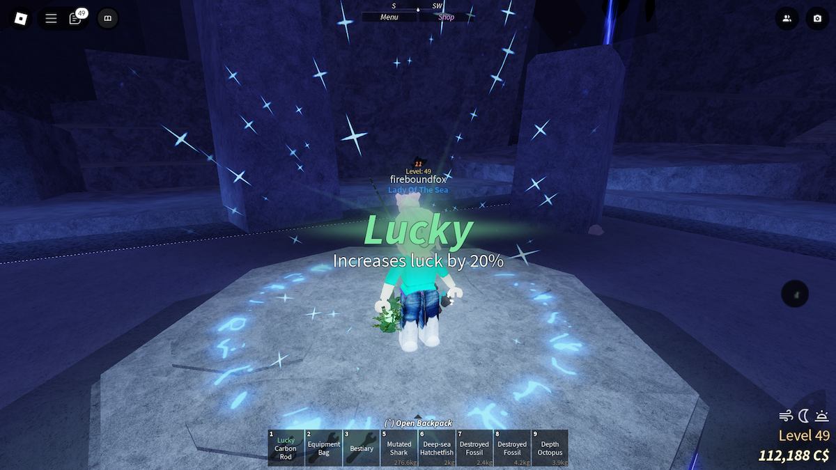Få den heldige fortryllelsen i Fisch på Roblox.