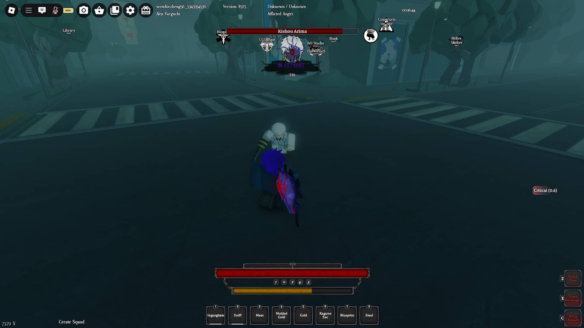 Spiller som kjemper mot en sjef i Ghoul Re Roblox -opplevelse