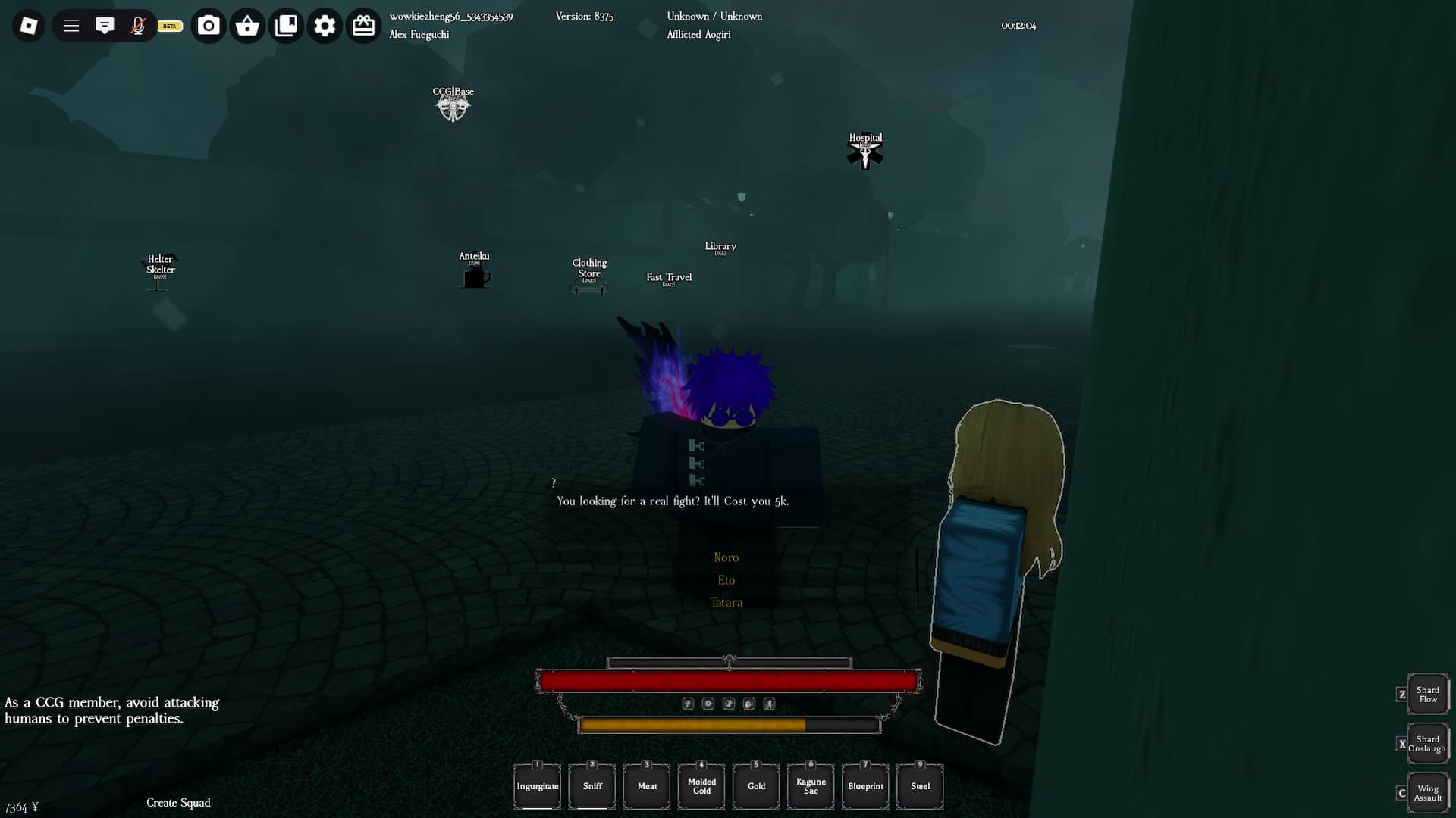 Spiller som snakker med Boss Raid Spawn NPC i Ghoul Re Roblox -opplevelse