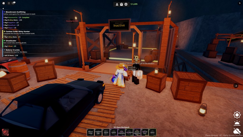 Roblox Dig Player er i ferd med å komme inn i heisen