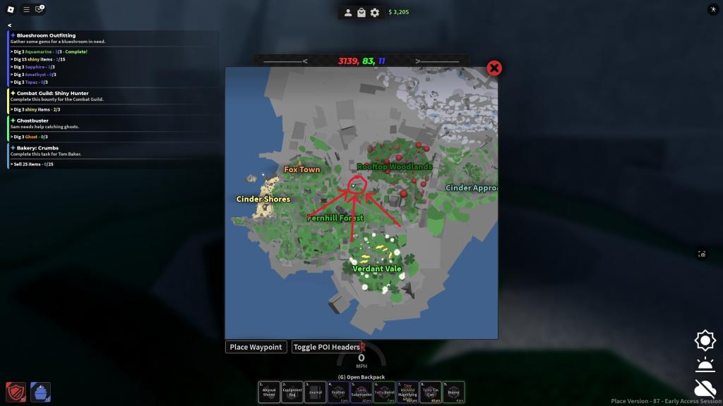 Cinder Cavern Map Location i Roblox Dig