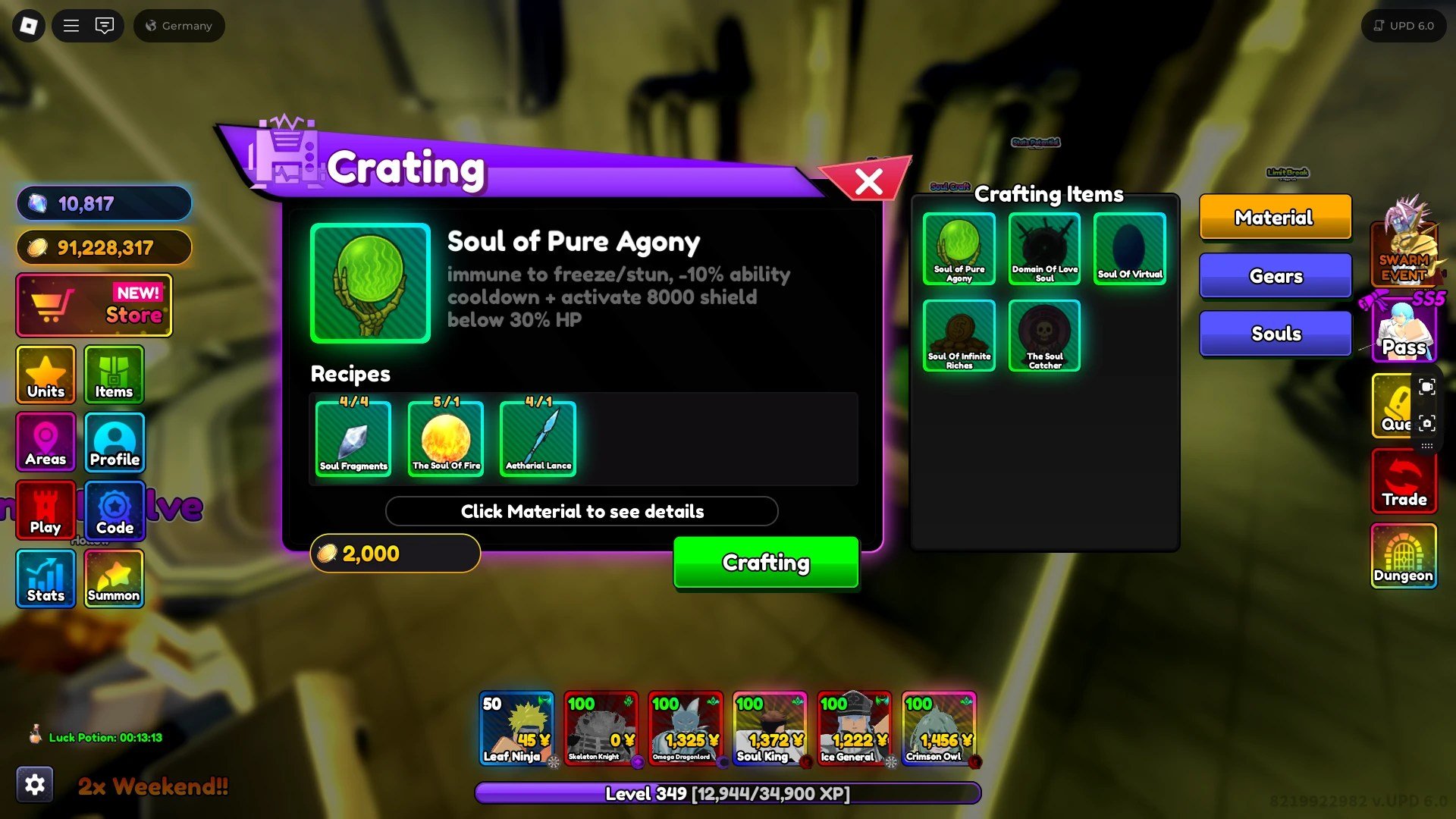 En spiller som lager sjelen til ren smerte i anime Rangers x Roblox -opplevelse.